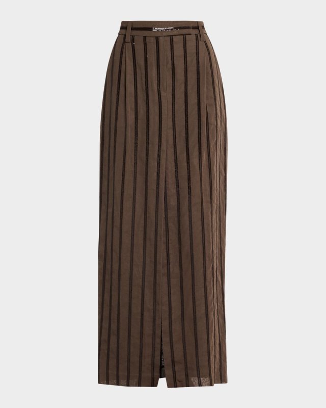 Long Sequined Stripe Cotton Gauze Skirt